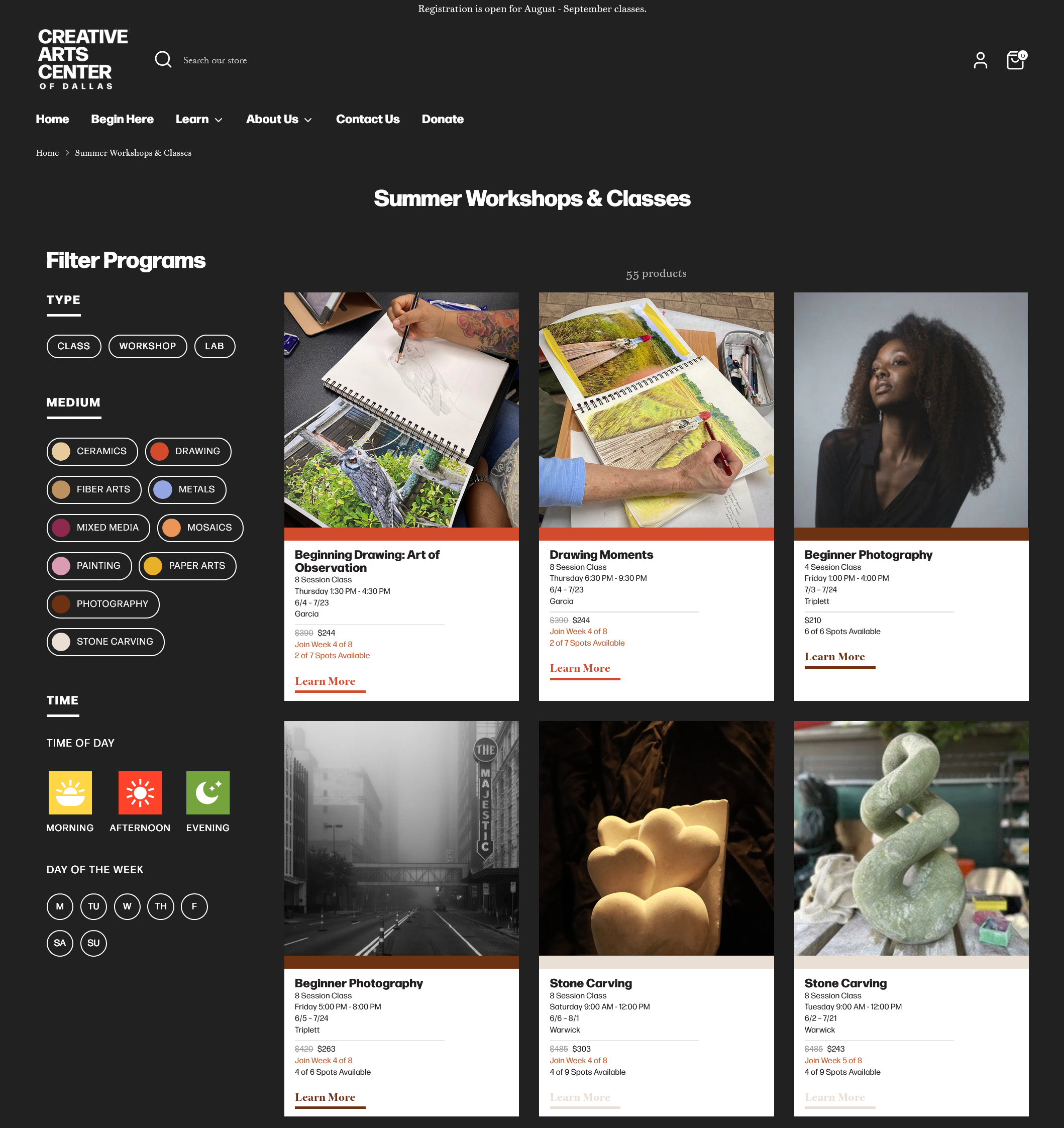 Summer-Workshops-Classes-–-Creative-Arts-Center Shopify Custom Filter